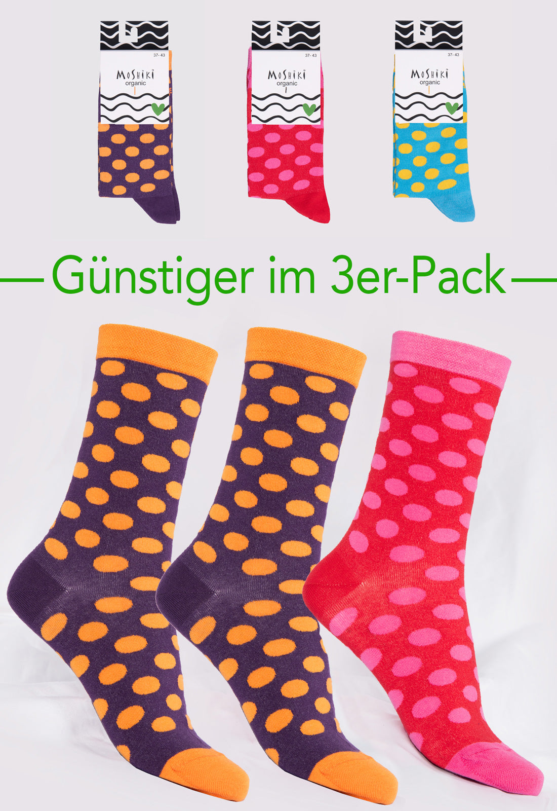 3er Pack Mix - Socken aus Biobaumwollemix - Yofi Tofi Dots