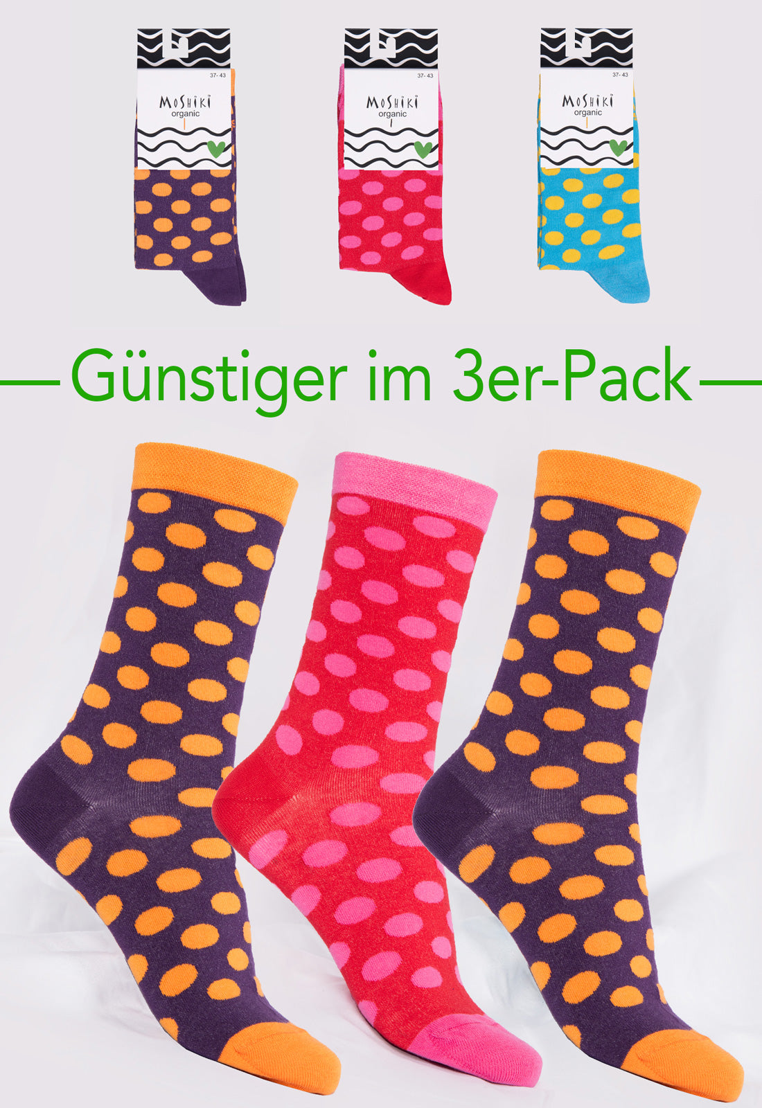 3er Pack Mix - Socken aus Biobaumwollemix - Yofi Tofi Dots