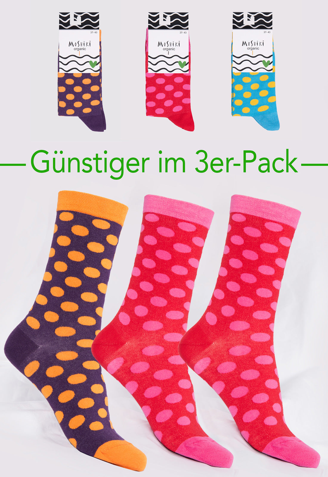 3er Pack Mix - Socken aus Biobaumwollemix - Yofi Tofi Dots