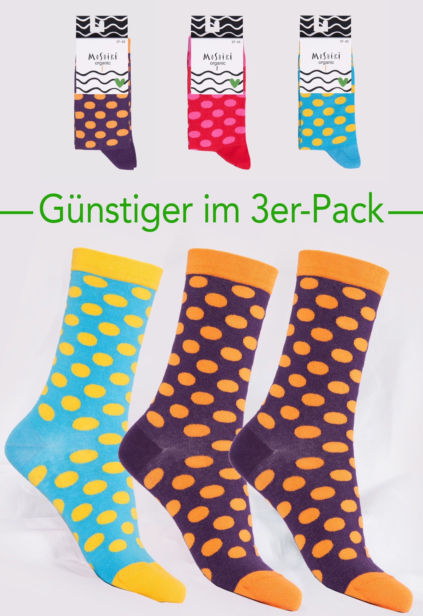 3er Pack Mix - Socken aus Biobaumwollemix - Yofi Tofi Dots