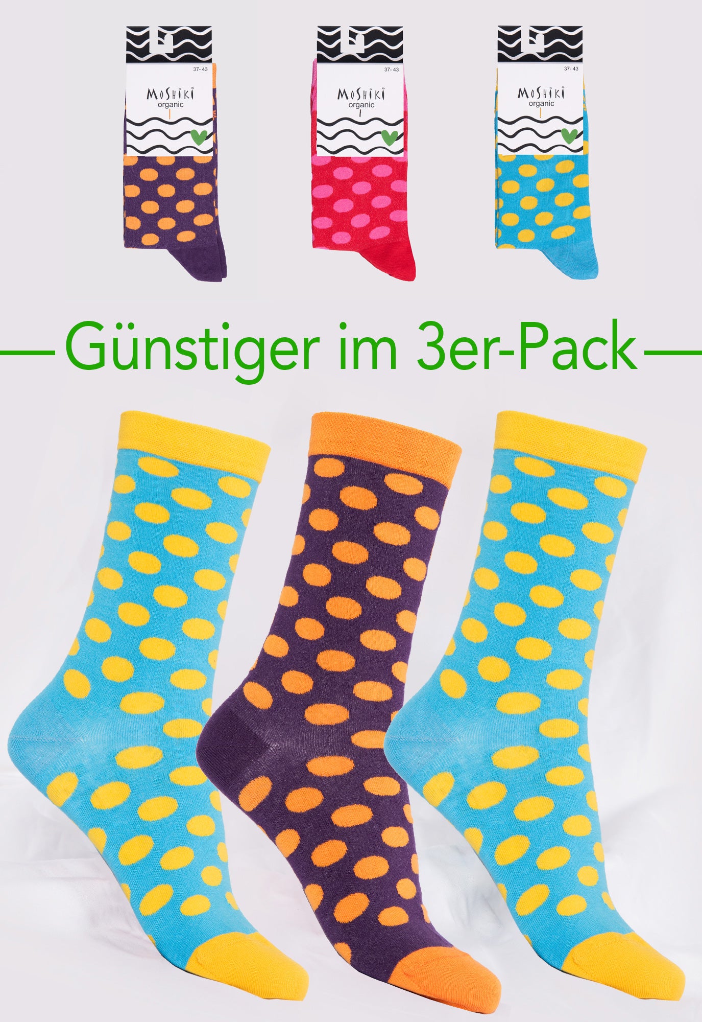 3er Pack Mix - Socken aus Biobaumwollemix - Yofi Tofi Dots