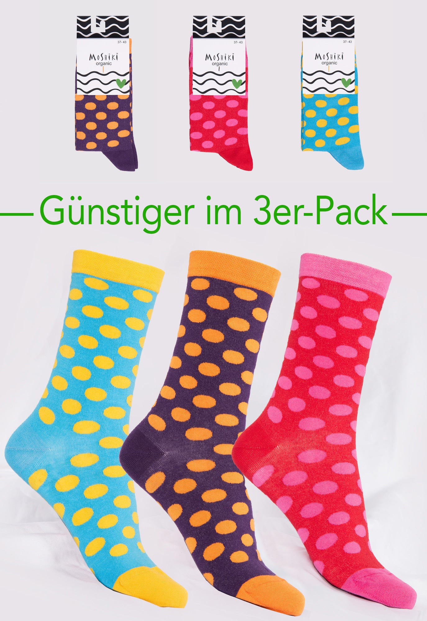 3er Pack Mix - Socken aus Biobaumwollemix - Yofi Tofi Dots