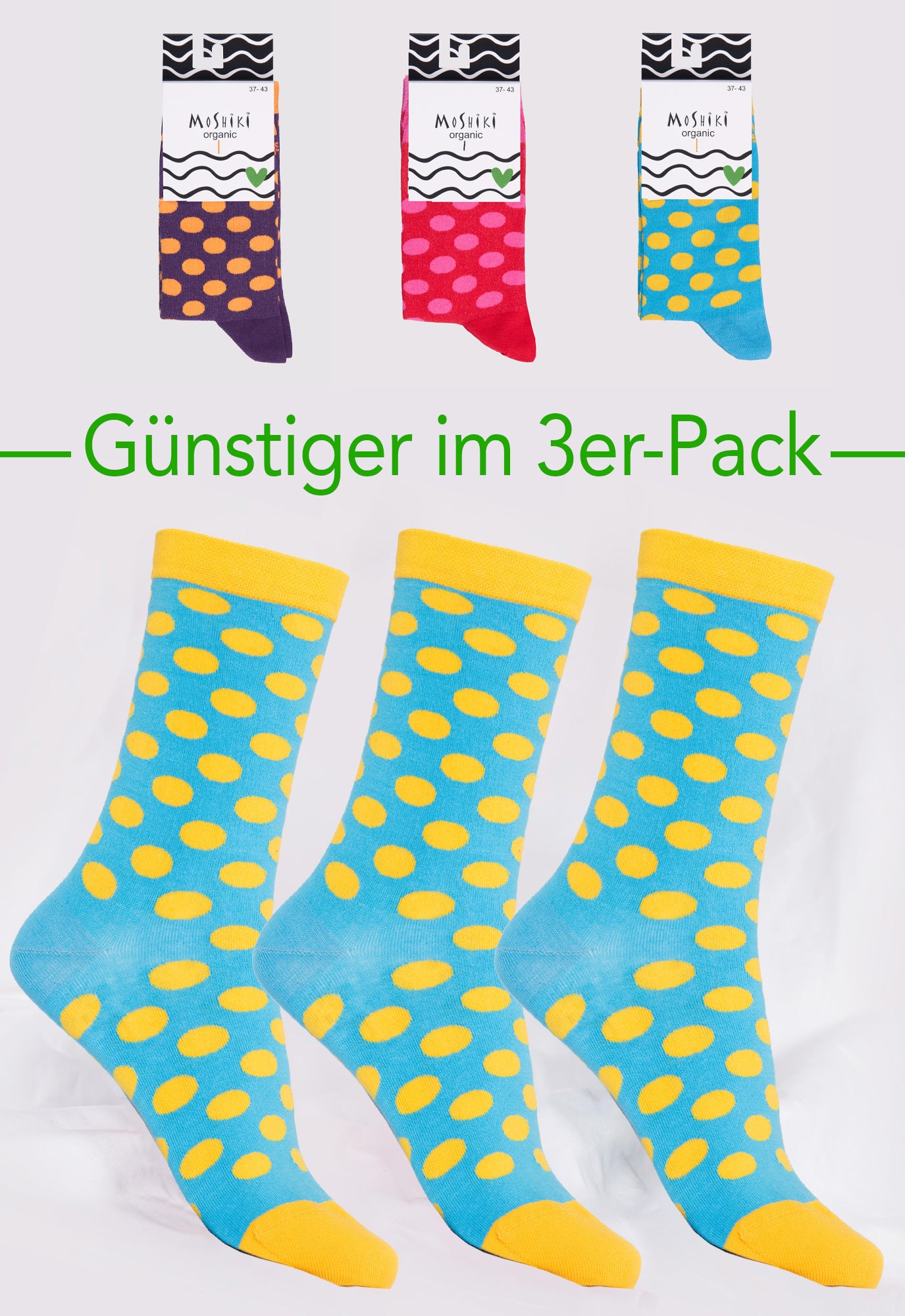 3er Pack Mix - Socken aus Biobaumwollemix - Yofi Tofi Dots