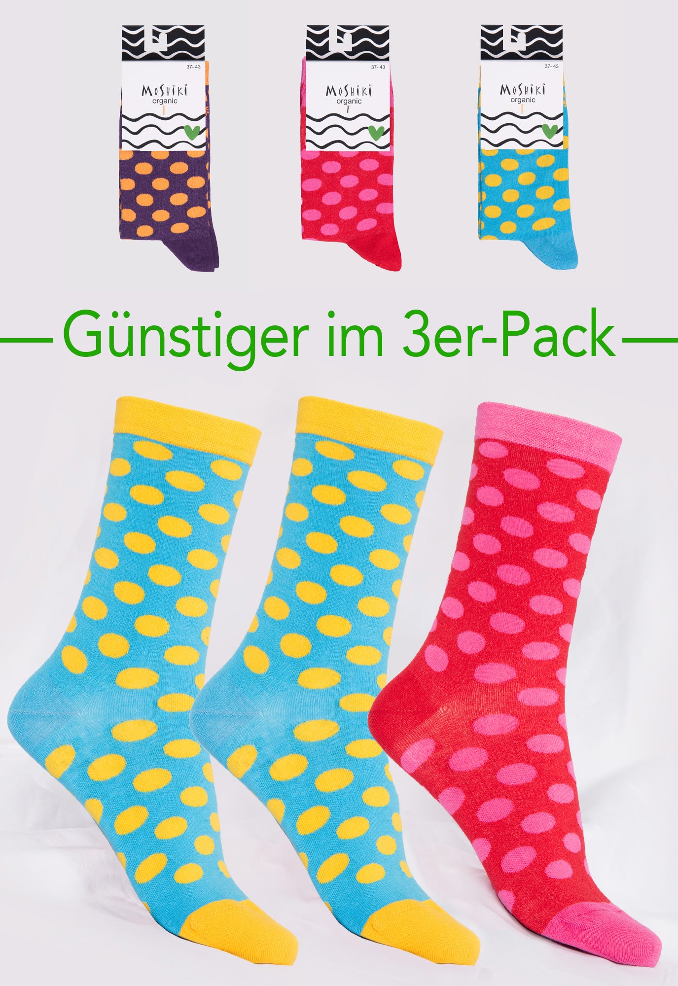 3er Pack Mix - Socken aus Biobaumwollemix - Yofi Tofi Dots