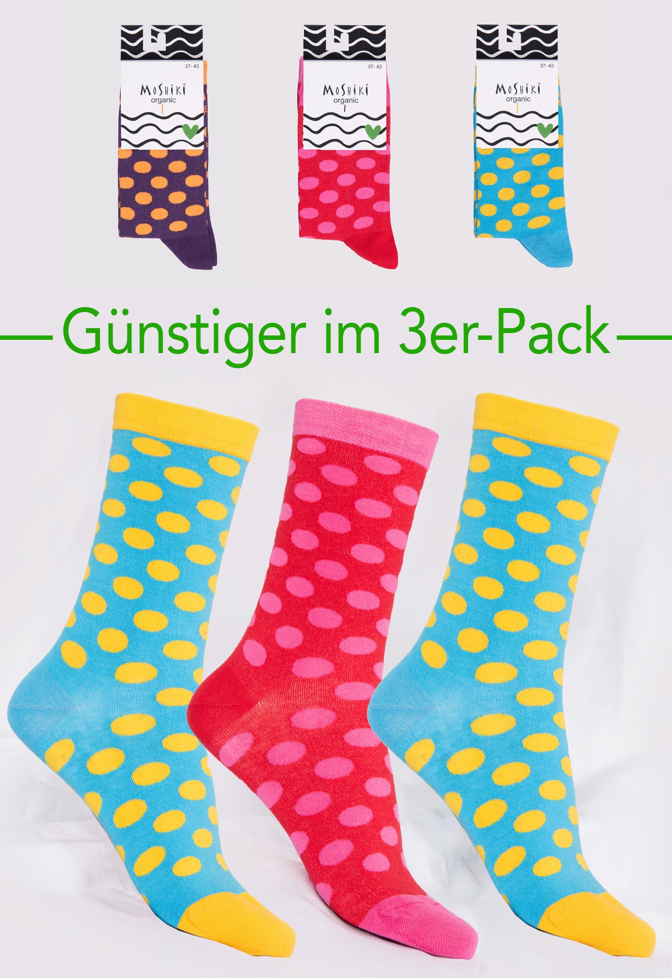 3er Pack Mix - Socken aus Biobaumwollemix - Yofi Tofi Dots