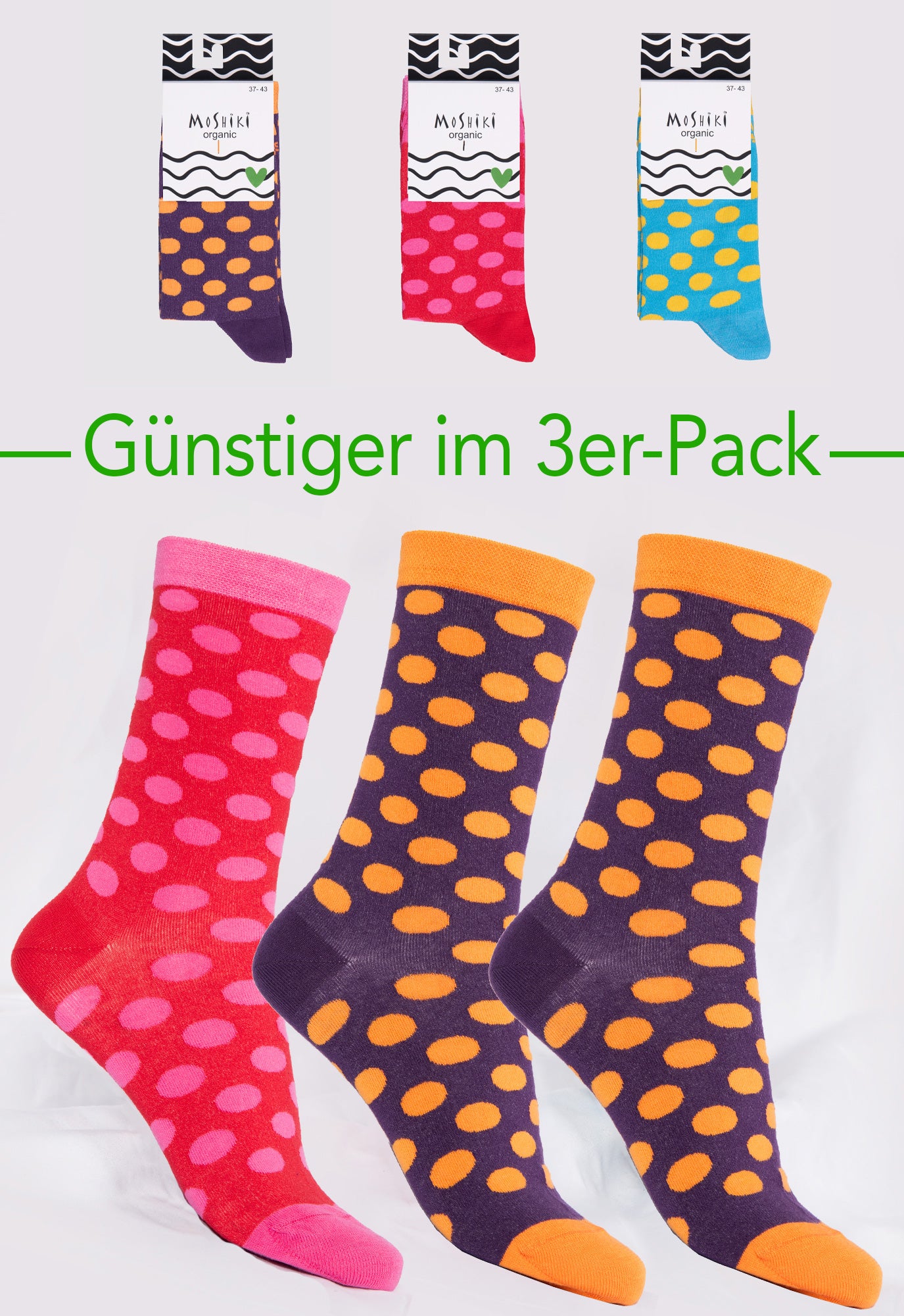 3er Pack Mix - Socken aus Biobaumwollemix - Yofi Tofi Dots