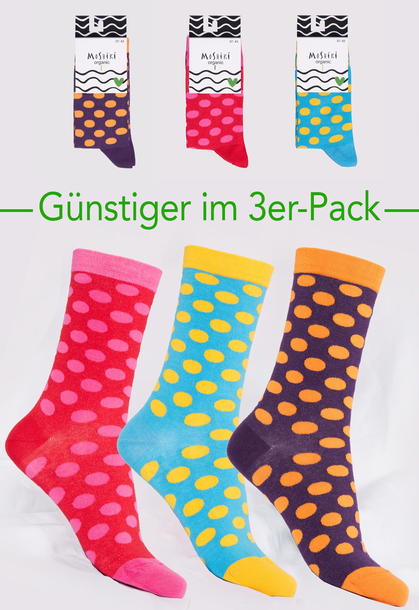 3er Pack Mix - Socken aus Biobaumwollemix - Yofi Tofi Dots