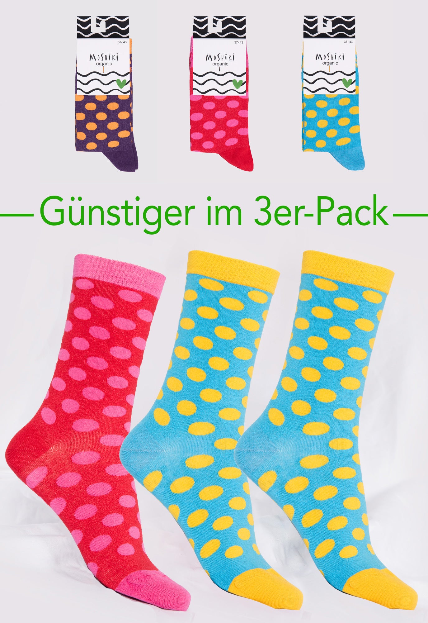 3er Pack Mix - Socken aus Biobaumwollemix - Yofi Tofi Dots